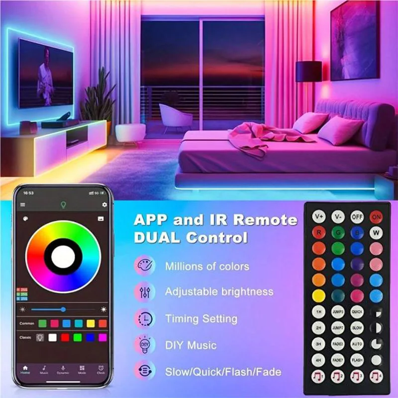Strisce luminose a LED RGB 5m 10m 20m 30m Luce per ambienti a LED con controllo APP Nastro flessibile Luces Nastro a LED per la decorazione della camera da letto
