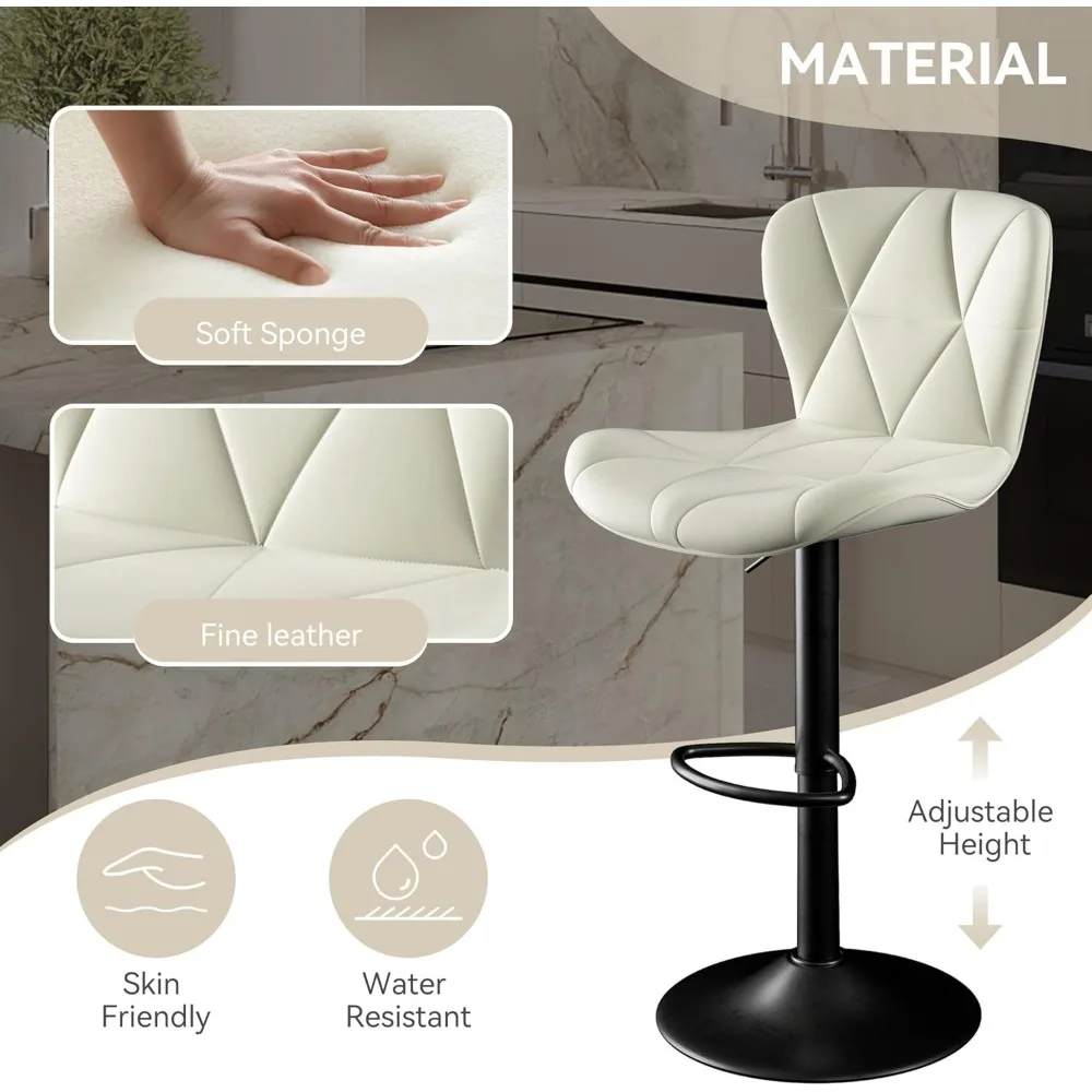 Bar Stools Set of 4,Adjustable Swivel Barstools, Faux Leather Bar Chairs,Upholstered Counter Height with High Backrest