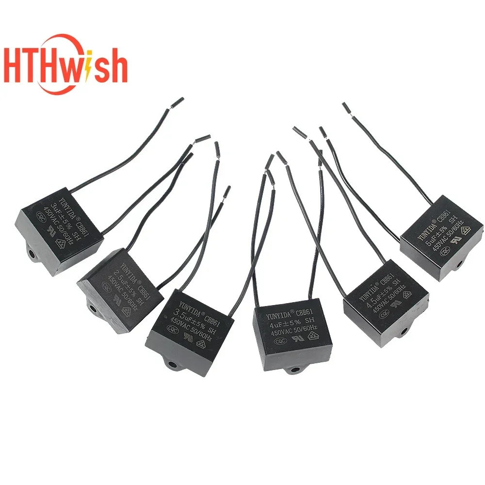 1/2 Uds CBB61 450V condensador de ventilador de alta calidad 5% 1UF 1,2 UF 1,5 UF 2UF 2,5 UF 3 UF 4 UF 5 UF 6 UF 10 UF para ventiladores de techo