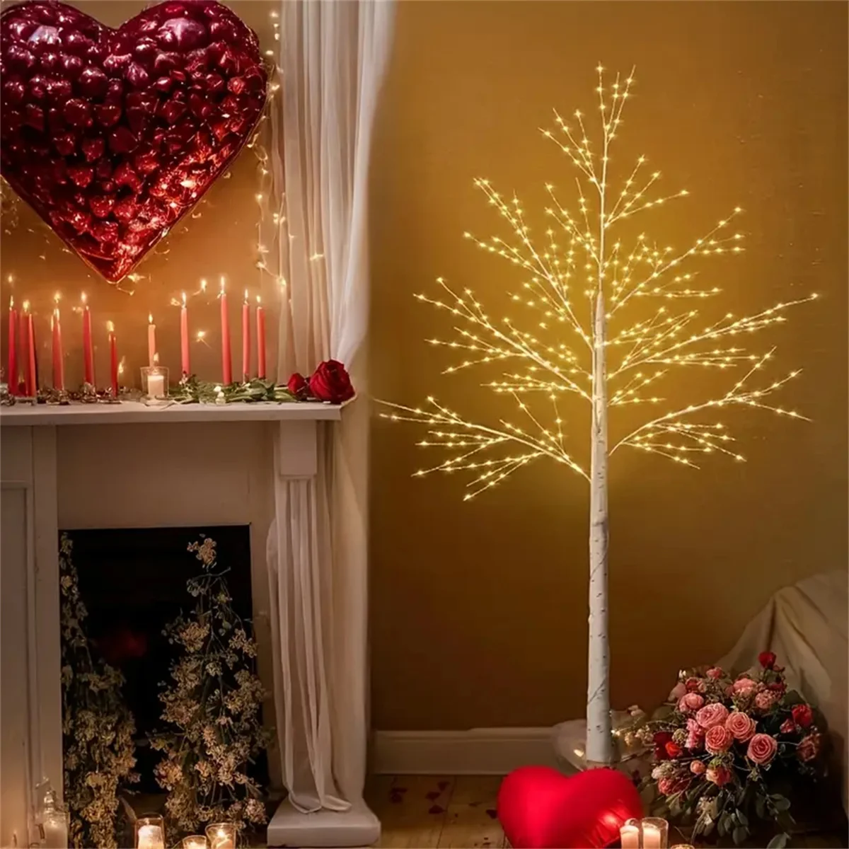 Luz LED de abedul de 1,2 M/1,5 M/1,8 M, USB, 8 modos, lámpara de pie de abedul Artificial para decoración navideña de vacaciones en el hogar