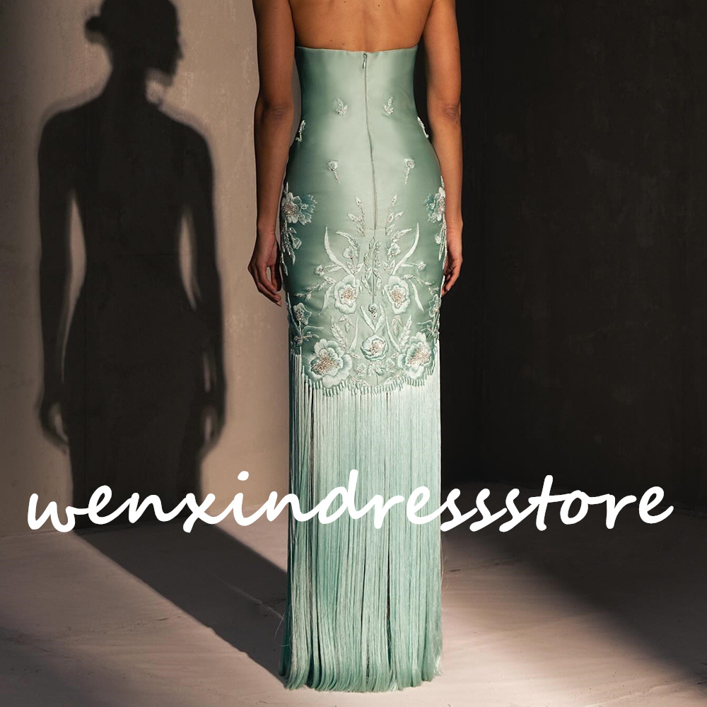 Robe de Soirée en Satin Élégante, Broderie Personnalisée, Sans Bretelles, Droite, Longueur au Sol, Éducative, à la Mode