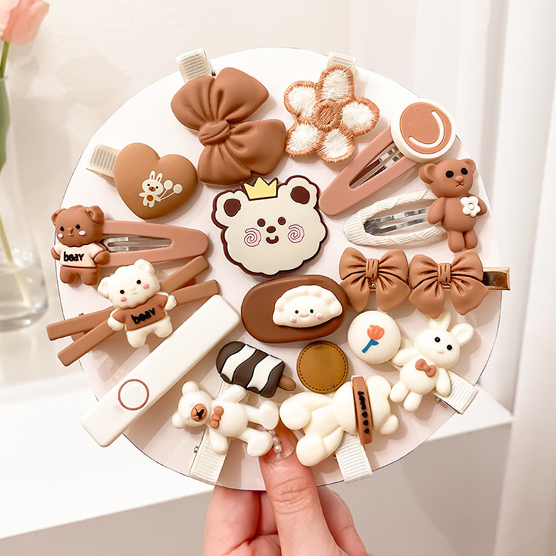 14 pçs dos desenhos animados urso bebê grampos de cabelo bonito meninas princesa grampos de cabelo acessórios para o cabelo