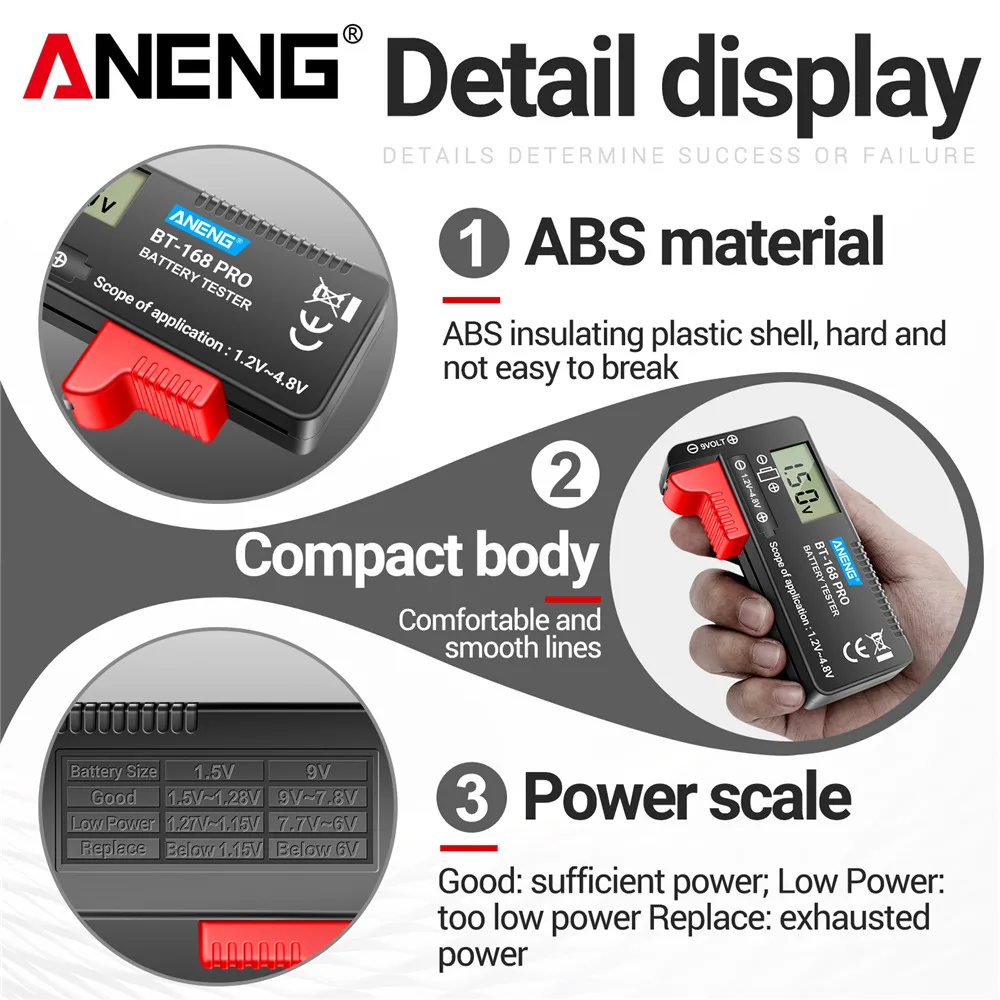 バッテリー容量テスター ANENG 168 PRO ユニバーサルバッテリーテスターアナライザー A AA AAA 9V 1.5V リチウムボタン電池 18650 テスター