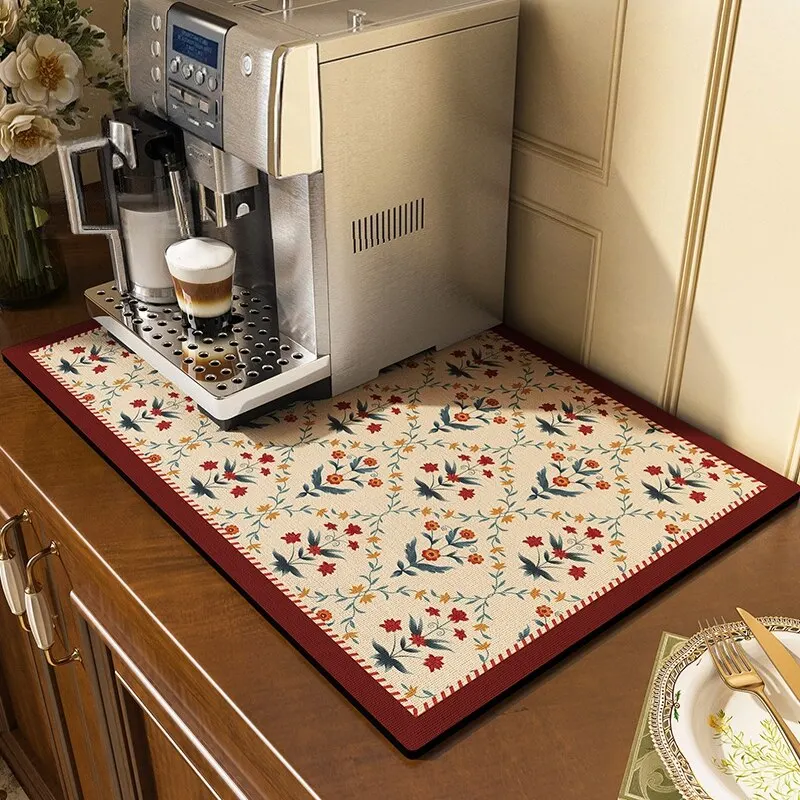 VIKAMA Classical Flowers Diatomite Coffee Machine Absorbent Mat Kitchen Entrance Table Heat Insulation Anti-scald Carpet