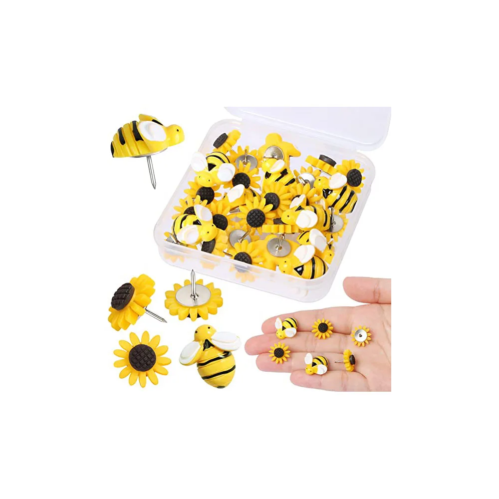 30 Pz/scatola Girasole e Ape da Miele Puntine Decorazione Primaverile Girasole Puntine da Polso Fiore Decorativo Bacheca di Sughero Puntine per Bulle