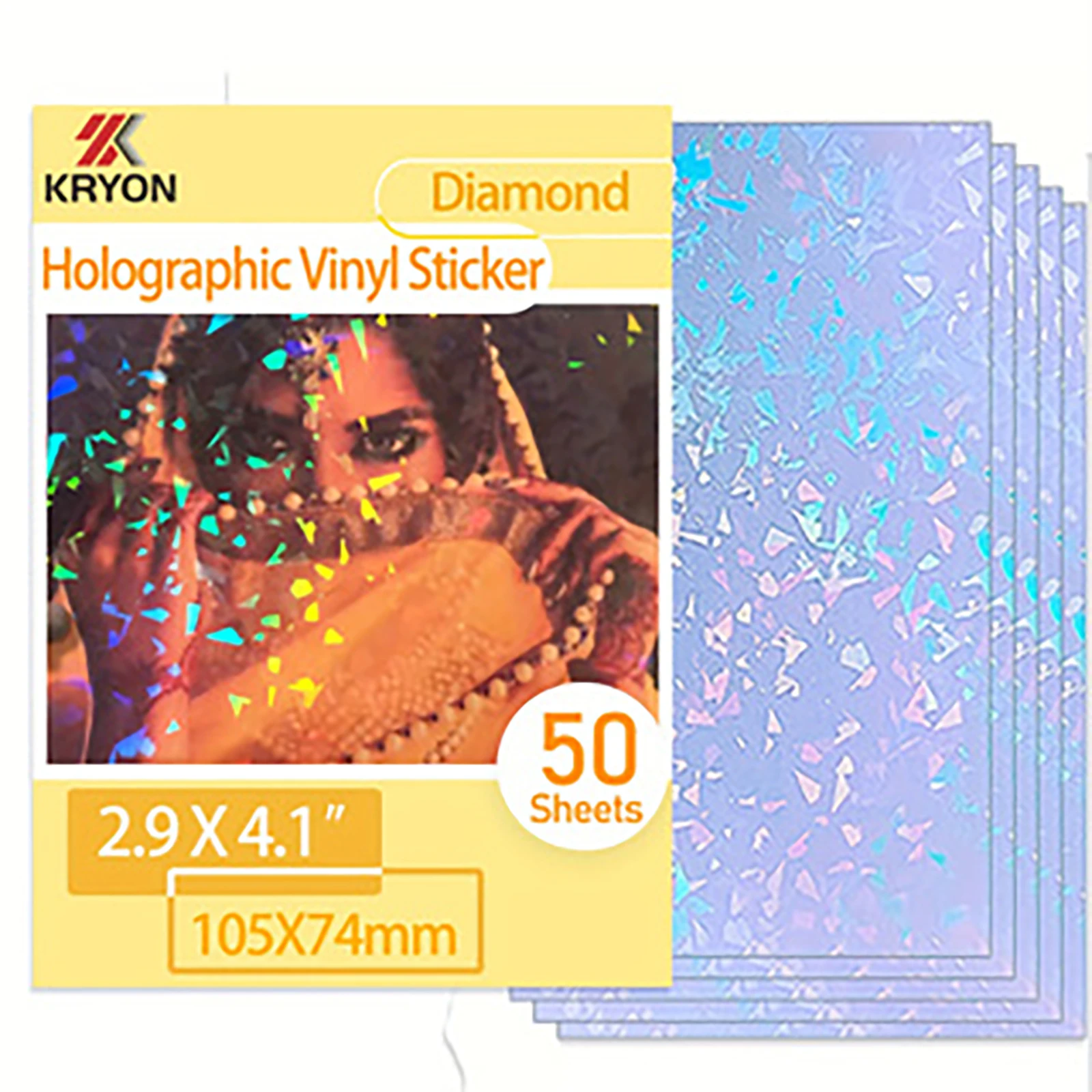50 fogli Dimensioni diamante: 2,9 x 4,1 pollici Carta adesiva olografica Pellicola per laminazione a freddo con sovrapposizione olografica trasparente glitterata