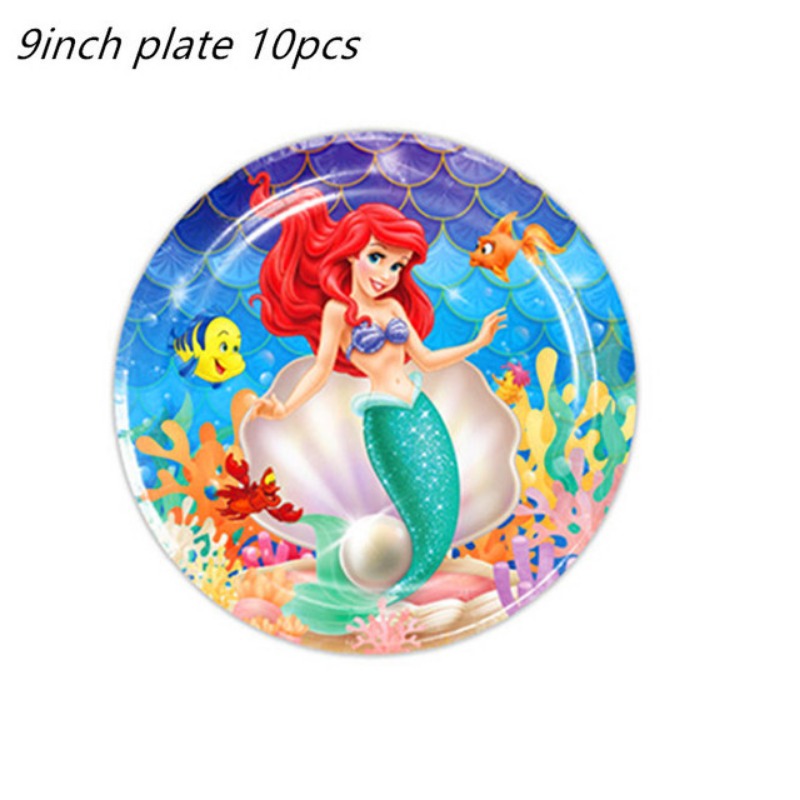 Disney Little Mermaid Theme Girl's Birthday Party Banner Paper Cup Balloon Table Cloth
