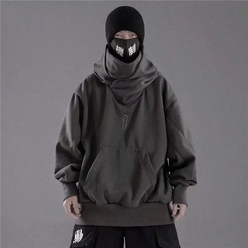 Moletom masculino vintage com capuz gola alta, jaqueta confortável solta, tops de hip-hop, roupa de casa maré trabalhador, outono