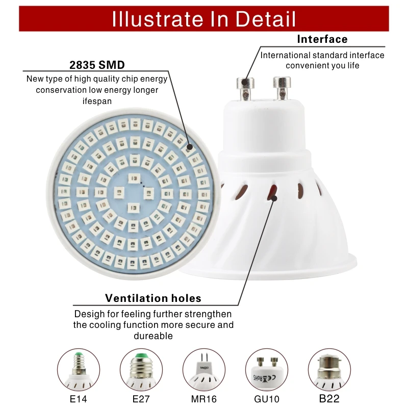 Led水耕栽培ランプ,e27,e14,gu10,mr16,b22,220v,3w,4w,5w,フルスペクトル,顕花植物栽培用