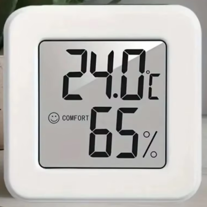 White Mini Electronic Temperature and Humidity Meter Car Thermometer with Smiling Face Display Refrigerator Thermometer