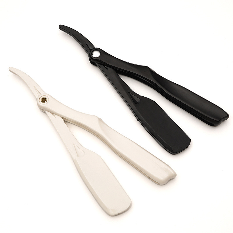 Afeitadora Manual profesional con borde recto de plástico, maquinilla de afeitar afilada para peluquero, cortador de barba plegable, venta al por mayor