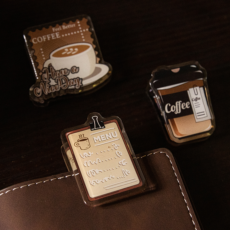 Yoofun 2 Stück niedliche Kaffeezeit-Clips aus Acryl für Tagebuch, Scrapbooking, Planer, Fotonotizen, Schreibwaren