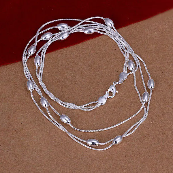 Conjunto de joyería para mujer, pulseras de cadena con cuentas ovaladas con flecos de Plata de Ley 925, collar, accesorios de moda para fiesta y boda, regalos