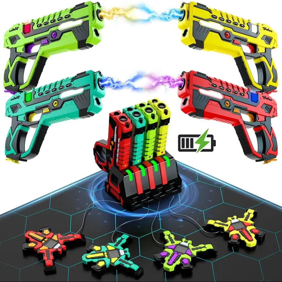 VATOS, sincronización de datos mejorada, pistolas láser con etiquetas, chalecos x4, pistolas eléctricas infrarrojas, juego de disparos, juguete para niños, adolescentes, juegos de interior y exterior
