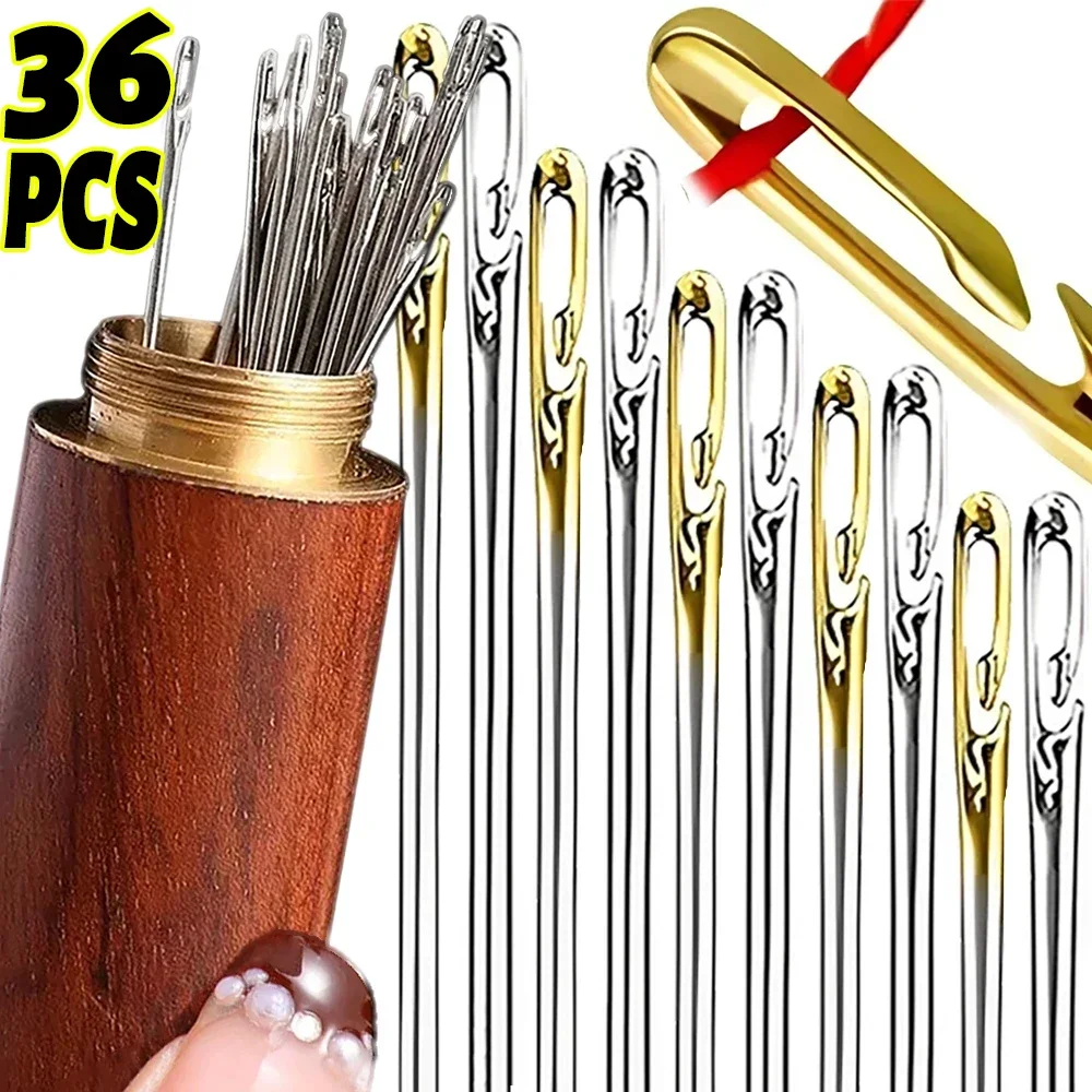 12/36 stücke Blind Nähen Nadel Ältere Edelstahl Schnelle Automatische Selbst-Einfädel Nadel Nähen Pins Punch Nadel Einfädler