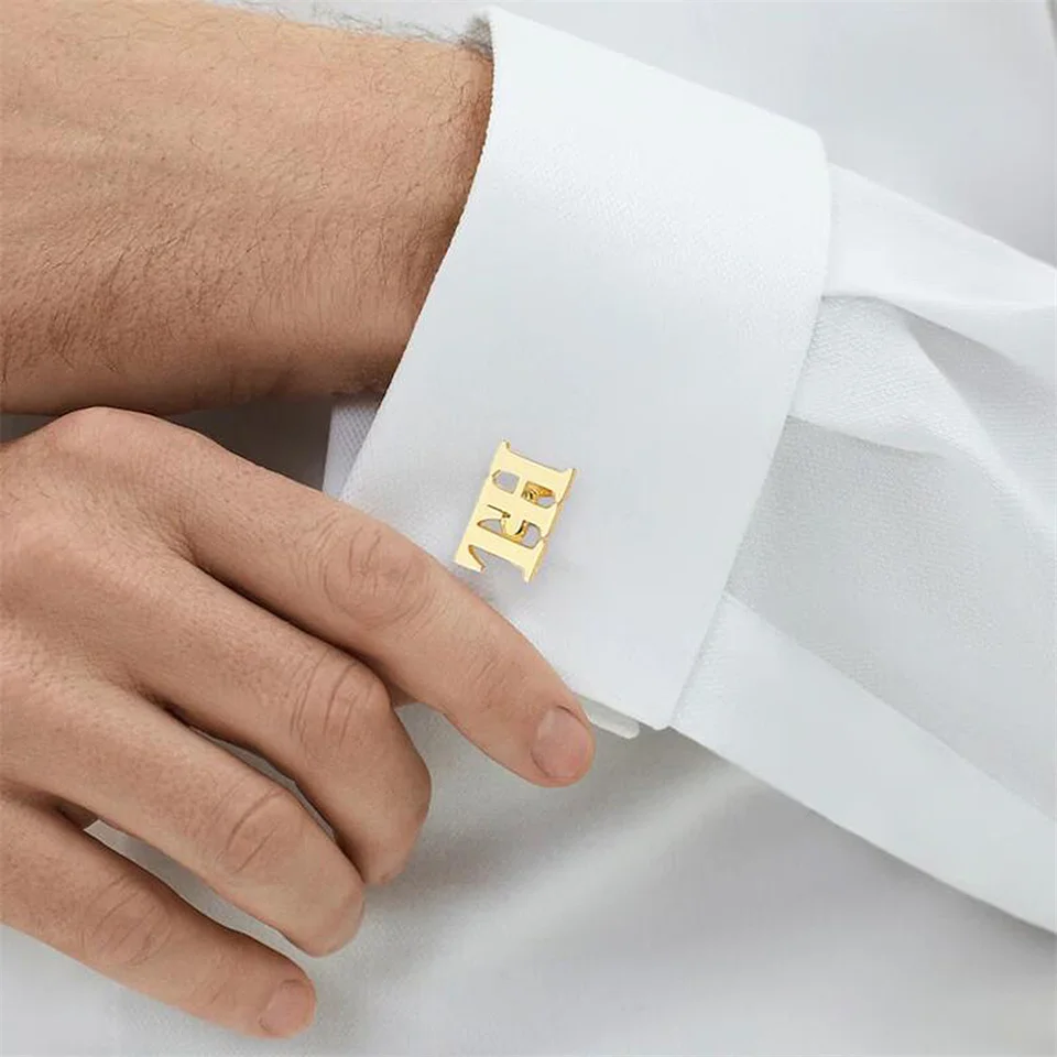 Gemelos con nombre personalizado, botones de letras de acero inoxidable para hombre para camisas, joyería de boda personalizada para novio, regalos para padrino
