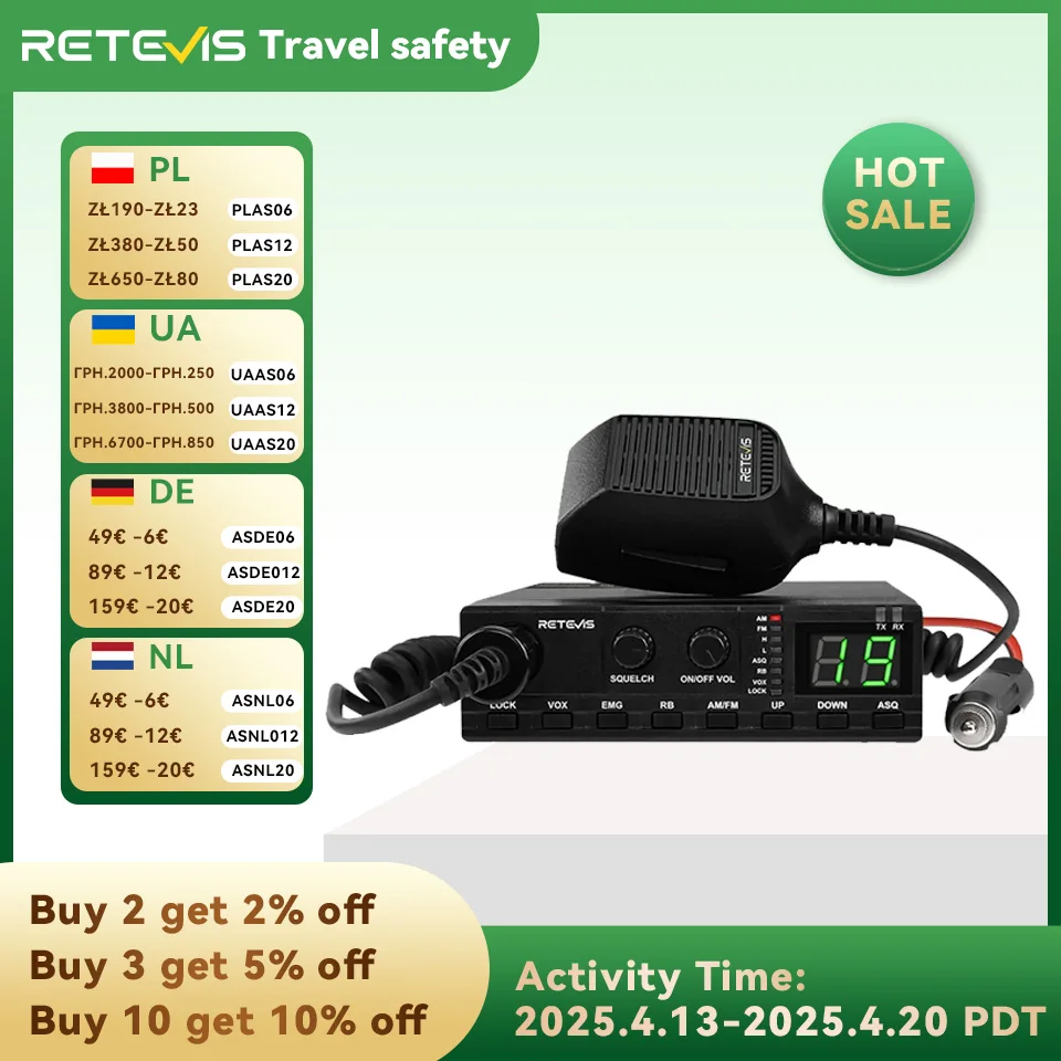 Retevis MB62 Mobiele auto CB-radiocommunicator AM / FM 27 MHz Handheld CB-radio Instant Channel 9/19 Lange afstandradio's voor vrachtwagens