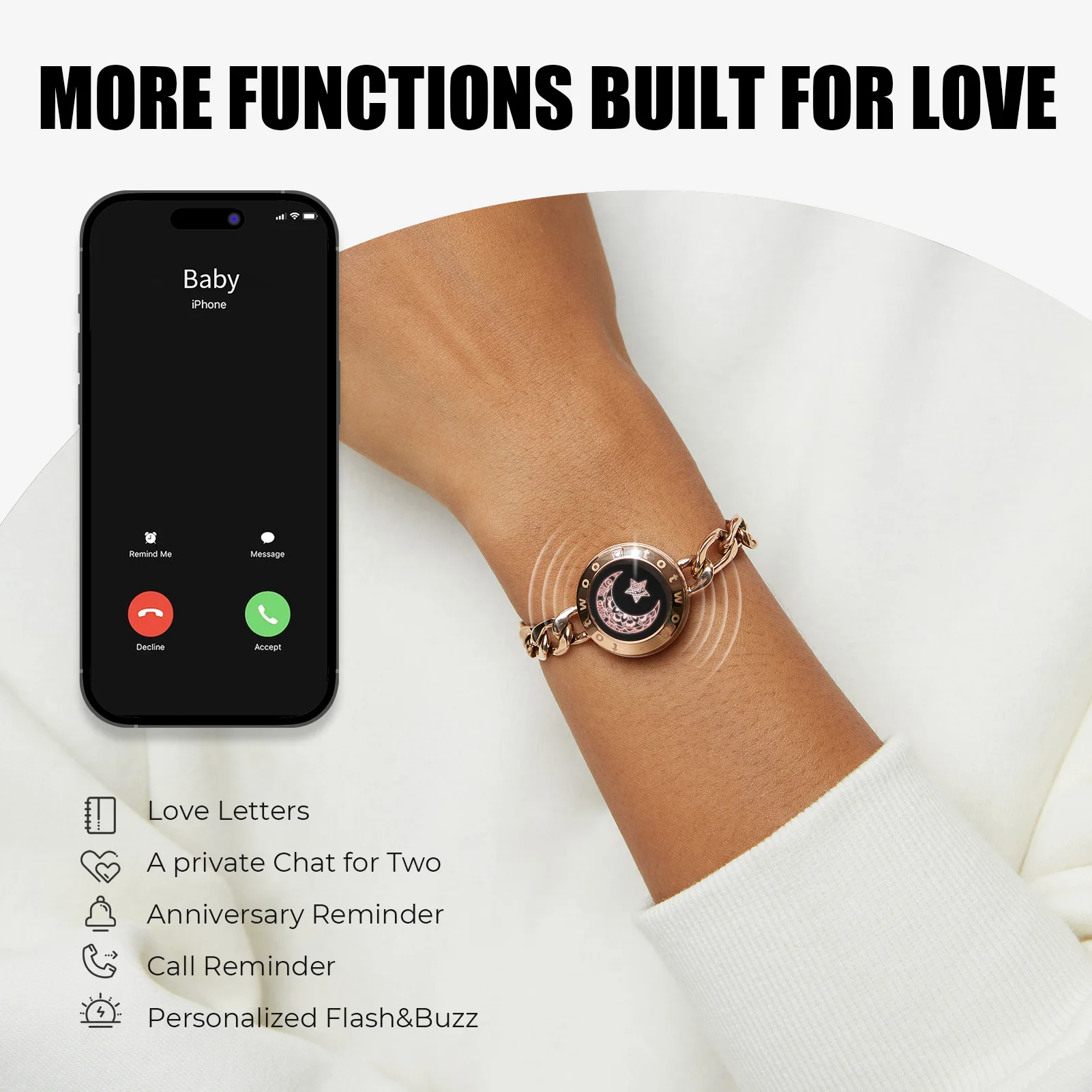 Totwoo pulseiras de toque de relacionamento de longa distância, presente de aniversário de casal, joias inteligentes Bluetooth com suporte para aplicativo iOS Android