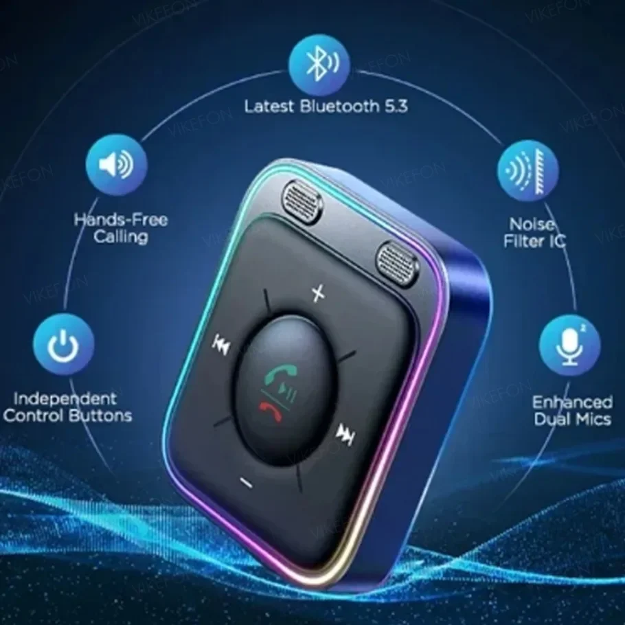 VIKEFON Bluetooth 5.4 Autoadapter mit Dual-Mikrofon Geräuschunterdrückung AUX Bluetooth Wireless Receiver Car Kit Plug-and-Play
