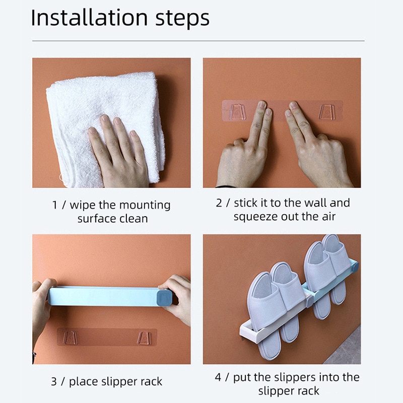 Chinelo do banheiro Prateleira Sem Punching Wall Mounted One Piece Shoe Rack Espaço Saving Prateleira Banheiro Pendurado