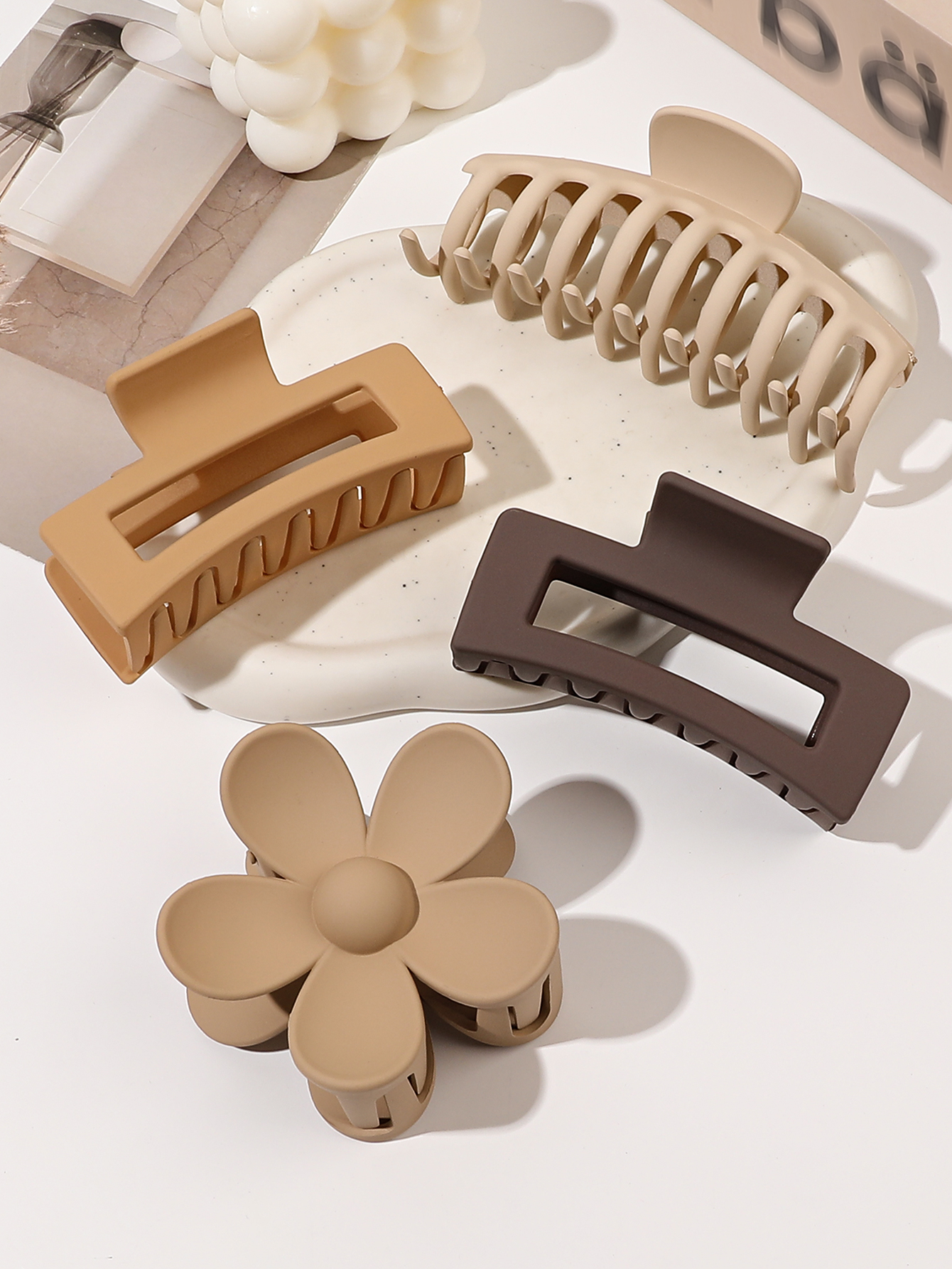 4 ชิ้นสีชมพูสีผม Claw คลิปอุปกรณ์เสริมหลายรูปแบบ, ดอกไม้ Claw คลิปสําหรับผมหนา, คลิปผมสําหรับผู้หญิงลื่น