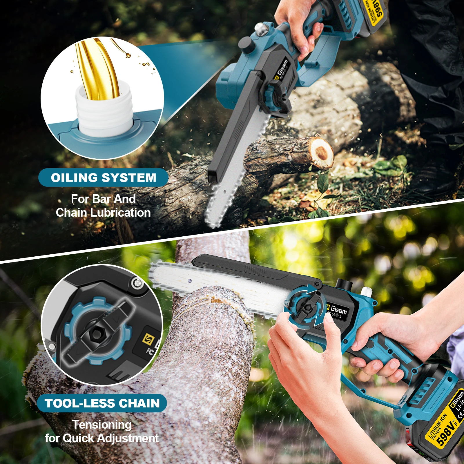 Gisam 8 นิ้วBrushless Telescoping POLEลูกโซ่ไฟฟ้าสูงสาขาเลื่อยสวนตัดแต่งกิ่งเครื่องมือสําหรับMakita 18Vแบตเตอรี่Pin