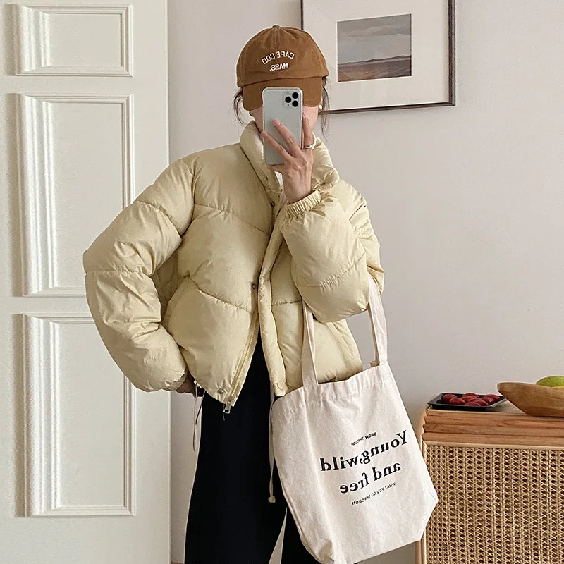 Jaket bantalan katun kasual wanita, jaket roti longgar versi Korea tebal kecil musim gugur musim dingin Super pendek