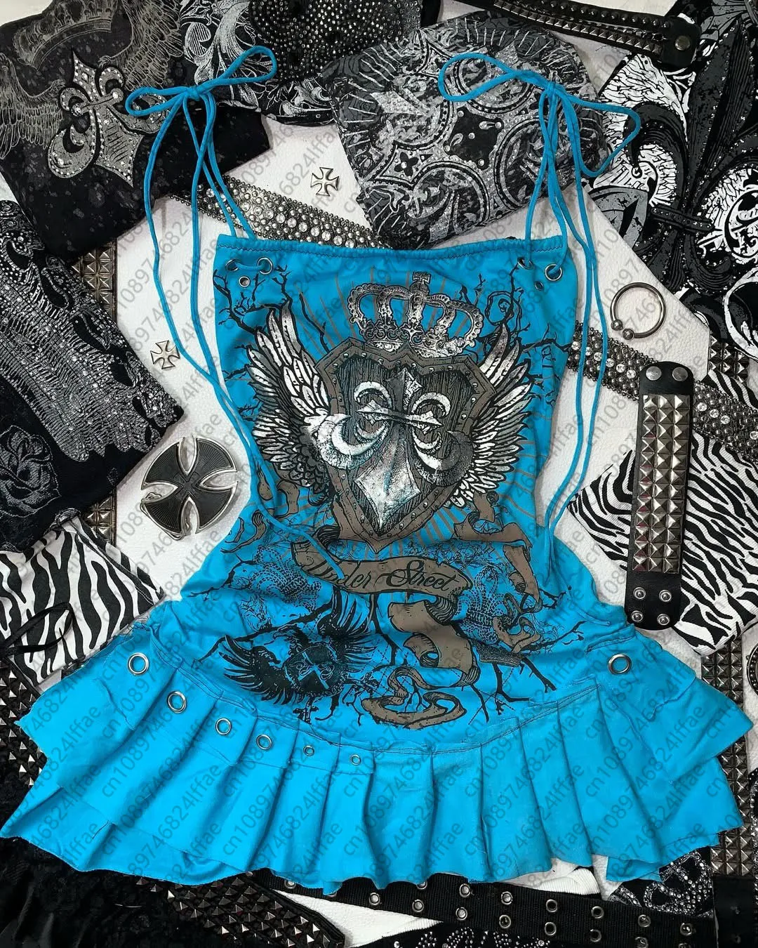 Bretelle estetiche per ragazza Y2k Top Y2k Vestiti blu Fiocco gotico Fondo dimagrante per le donne vestono il carattere di High Street delle ragazze sexy