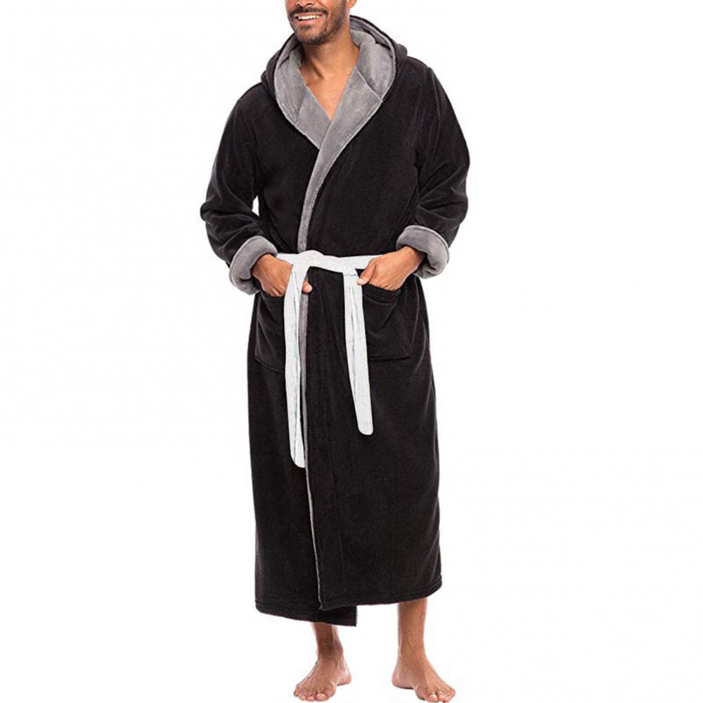 ขนแกะปะการังผู้ชาย Robe Soft Flannel ยาว Robe สายรัดเอวชุดกิโมโนฤดูหนาว Nightdress Robe ชุดนอนผู้ชายชุดชั้นใน