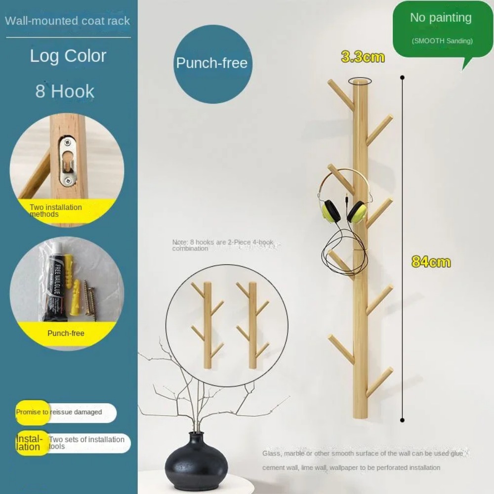 ไม้แขวนเสื้อใหม่ไม้แขวนผนังสาขาต้นไม้เสื้อผ้า Hook Home Storage ห้องนั่งเล่น Non Perforated หมวก