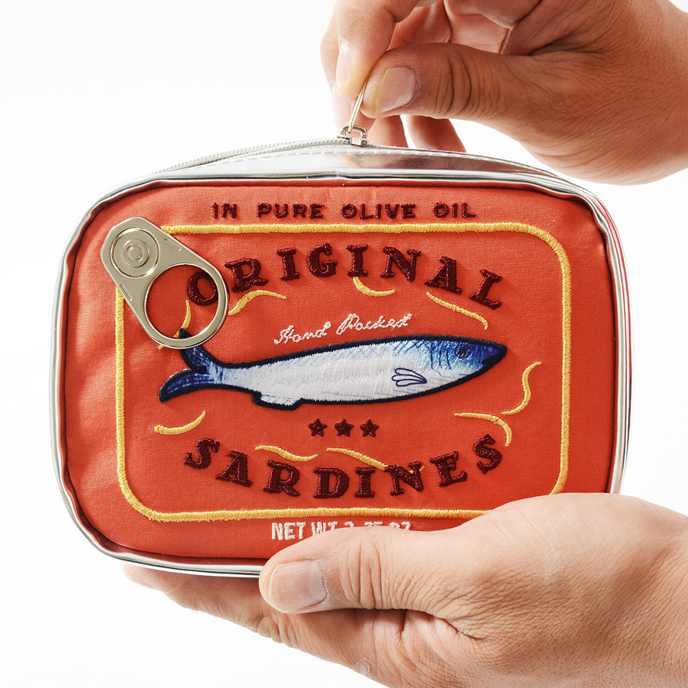 Sardine in scatola Borsa per cosmetici da viaggio per donna Borsa da toilette carina Creativa portatile Moda Cerniera multifunzione per le vacanze del fine settimana