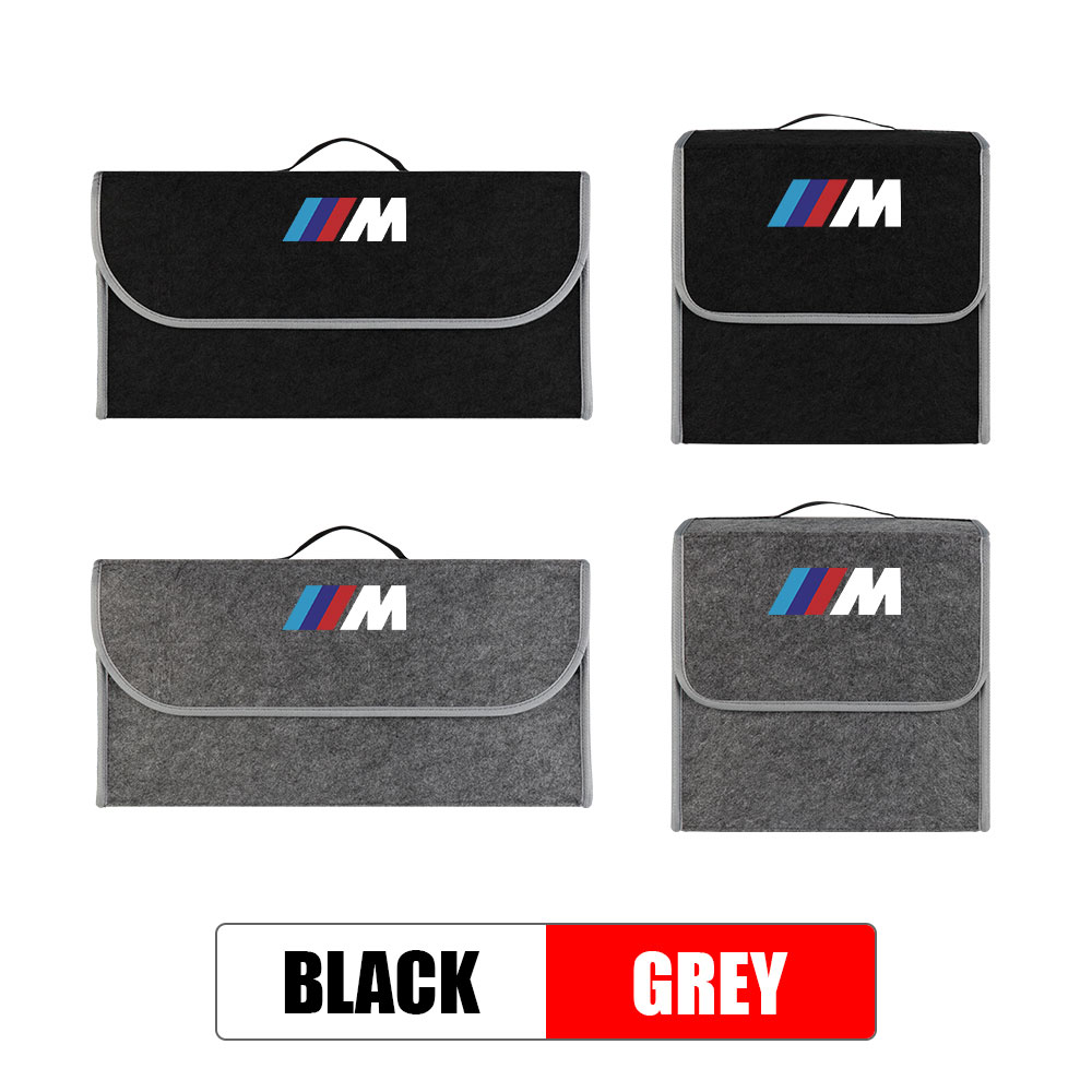 1pc For BMW M Performance Badge Car Trunk Storage Bag Felt Cloth Organizer Box Collapsible Auto Emblem Organizer Decor Accessory