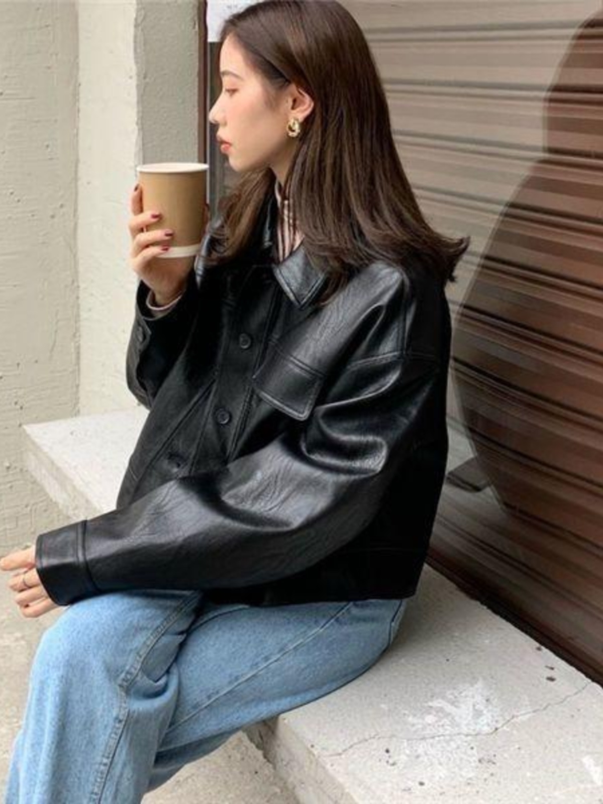 East Gate レトロポケットレザージャケット女性のルーズカラージャケットショートアウター秋 2024 ファッションエレガントなスタイル