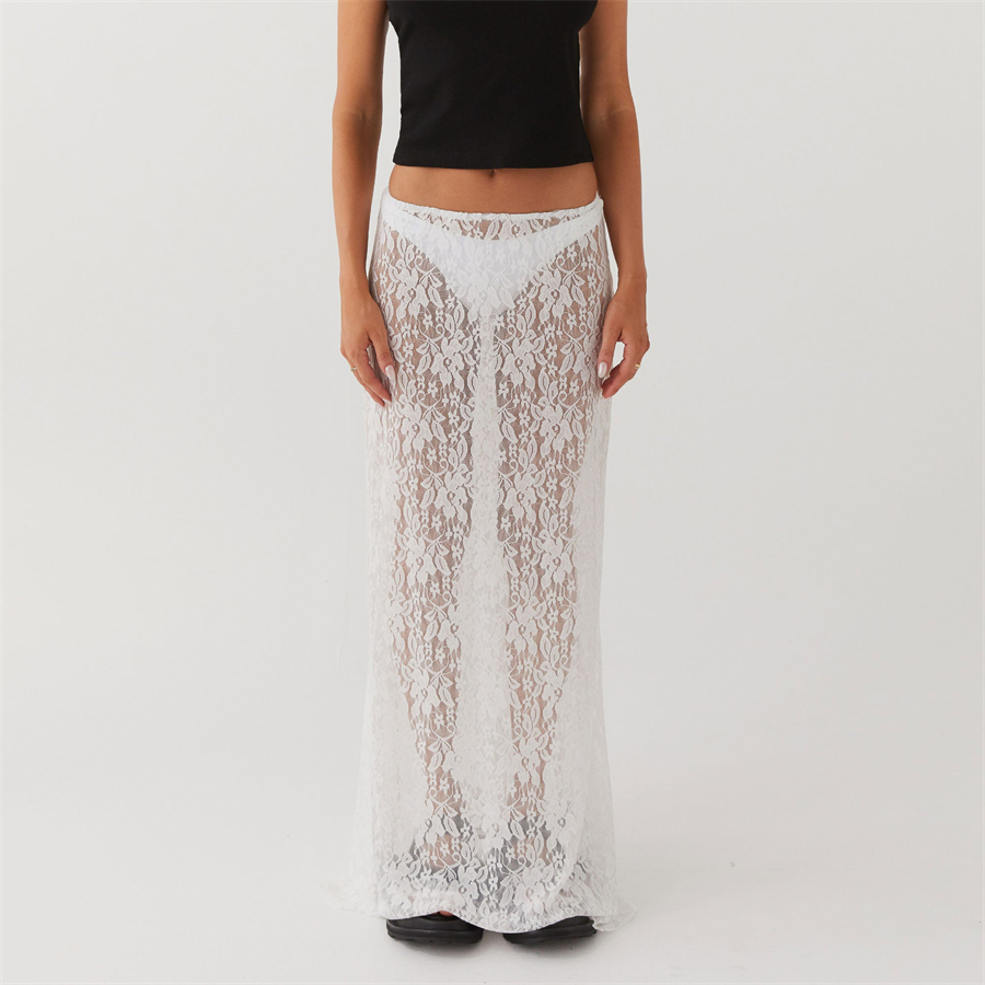 Y2K witte Fairycore Boho bloemen kanten maxi rokken dames pure lage taille vintage lange rokken 2024 zomer harajuku vakantie outfits