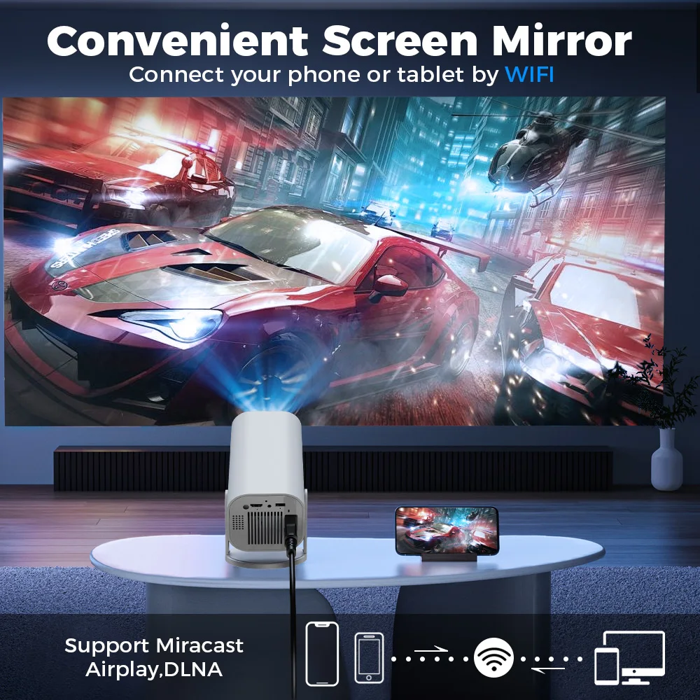 Inteligentny Mini Przenośny Projektor 4K Android 11.0 720P Native 1280*720P Dual WIFI6 BT5.0 Projektor Kino na Zewnątrz Automatyczna Korekcja Keystone