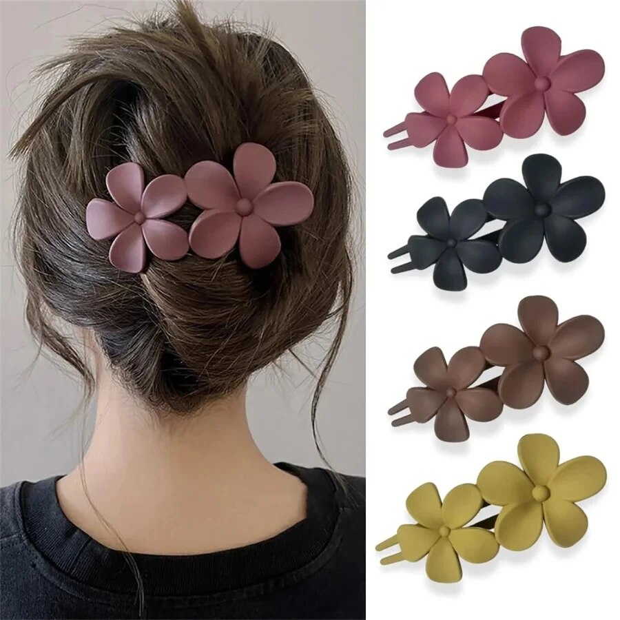 4 ชิ้นคลิปผมดอกไม้แฟชั่น Matte สีดําดอกไม้ Hairpins ผม Claw คลิปลื่น Clamps ผมคว้า Elegant อุปกรณ์เสริมผม