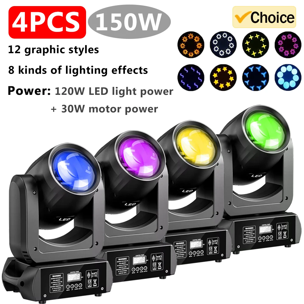 4 pièces 150W professionnel DJ scène lumières 8*8 modèle Disco phares mobiles DMX512 son-contrôlé public visage lumières mariage