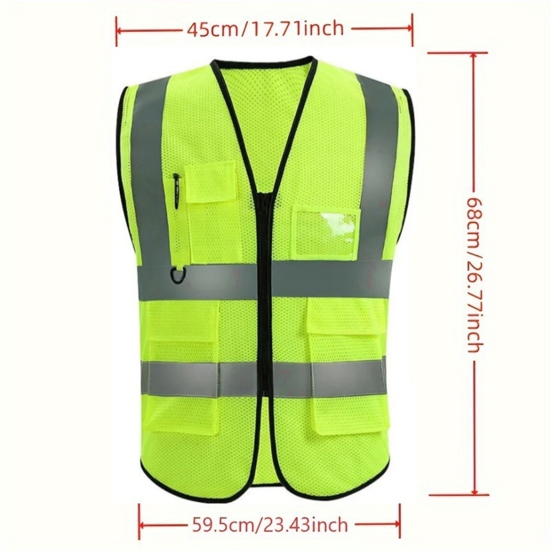 Grid Summer Reflective Safety Vest High Visibility Night Work Security Sleeveless Construction Workwear Zipper Pockets Adults