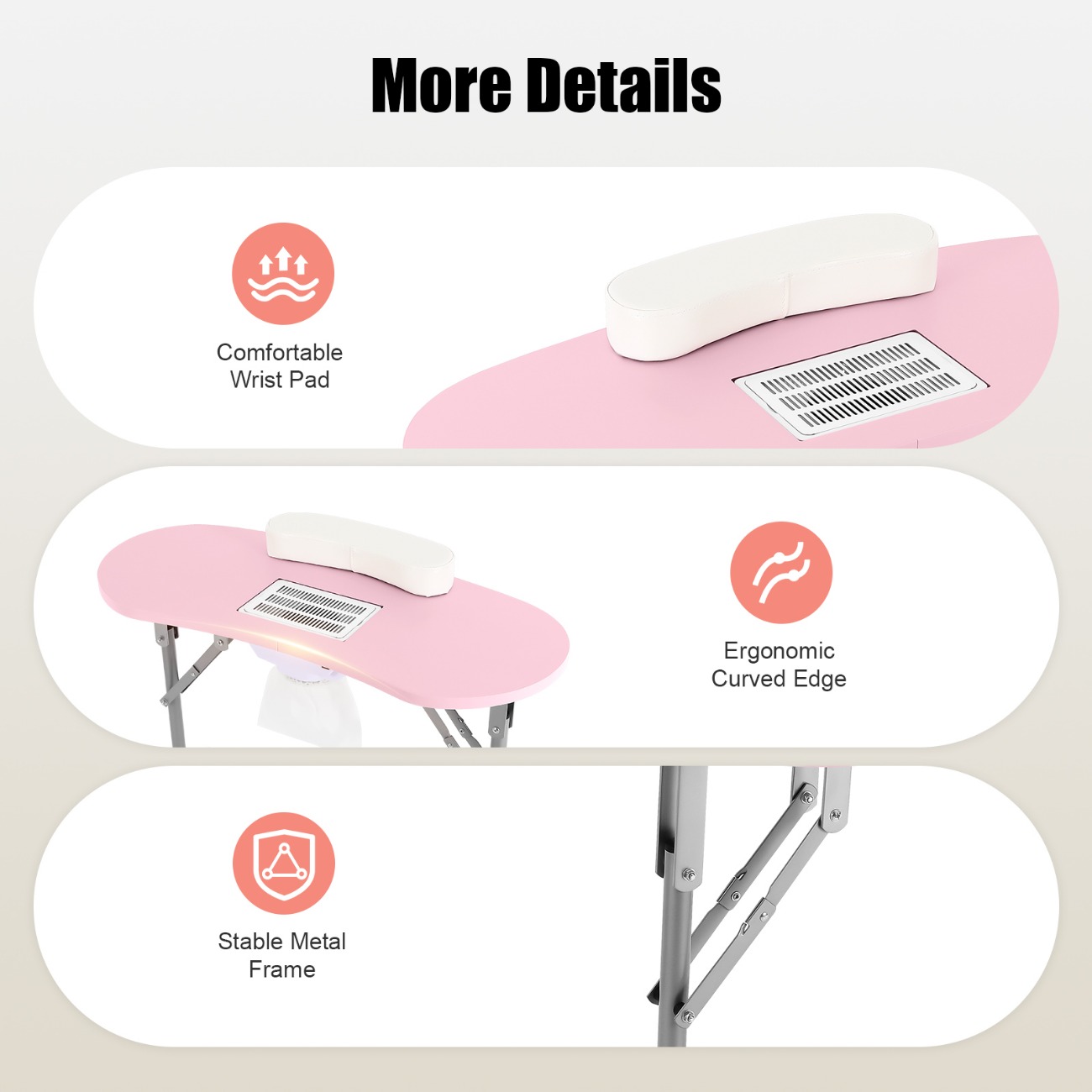 BYMAOCAR Klappbarer Maniküretisch, Maniküretisch, MDF-Tischplatte mit Schublade, 90 x 40 x 72,5 cm, rosa/schwarz/weiß