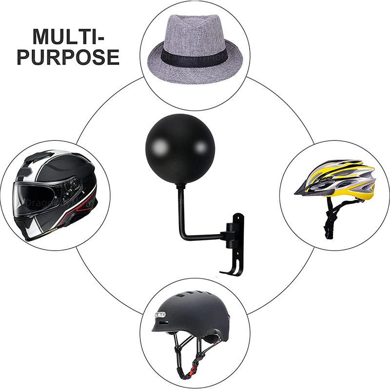 Soporte para casco de motocicleta Soporte para casco de montaje en pared 180 °   Colgador de casco giratorio con ganchos para abrigos, gorras, bicicleta, béisbol, Rugby
