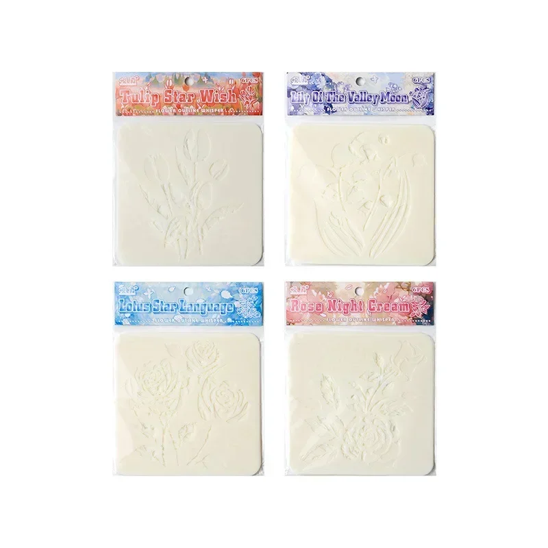 6pcs/set Retro Aesthetic Floral Stencils Scrapbook Journal Stencils for Painting Mini Portable Wall Plastic Stencil Templates