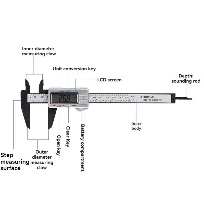 0-150mm High Strength Plastic Student Home Woodworking Gap Play Measuring Calipers Electronic Digital Calipers