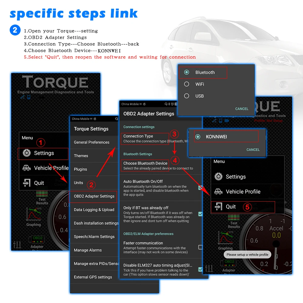 Konnwei ELM327 V1.5 Bluetooth 5.0 OBD2 Scanner ELM 327 V1 5 OBDII Auto Diagnostische Hulpmiddelen ODB2 OBD 2 Code Reader