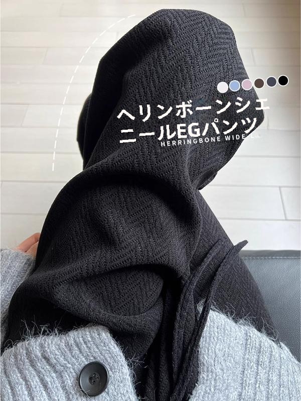 黒フリース裏地ワイドレッグパンツ女性のハイウエスト痩身カジュアル市松ストレートカットズボン秋冬ファッション