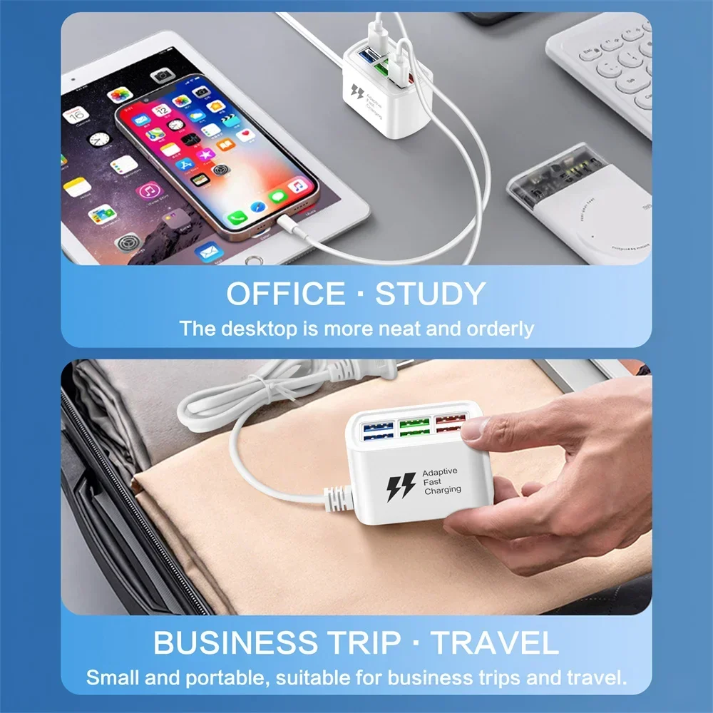 高速 USB 充電器 6 in 1 電源タップ デスクトップ充電ステーション 高速充電 1m コード USB ハブ アダプター ソケット iPhone 16 ホーム用