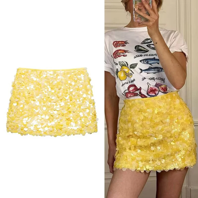 Minigonna sexy con paillettes Donna Fashion Party Slim Hip Package Gonne corte femminili 2025 Summer Street Club Gonna da donna brillante