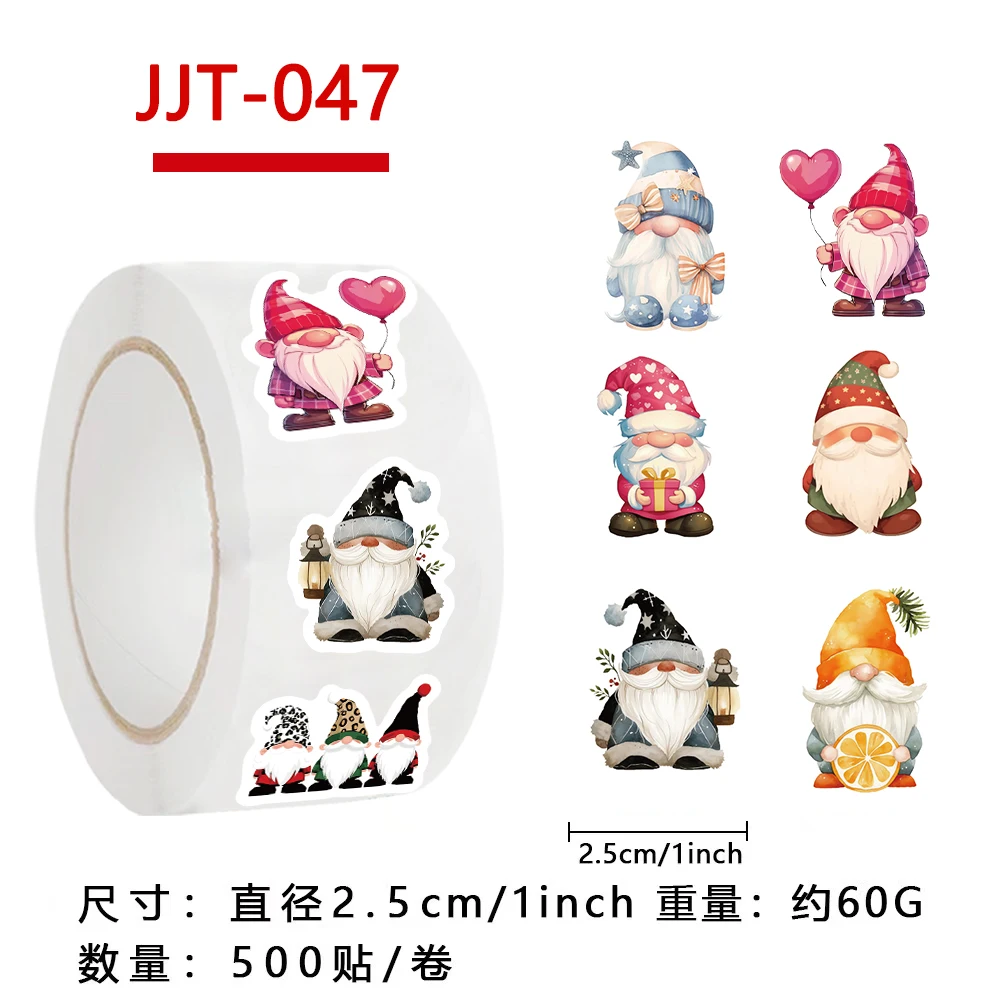 500PCS 그놈 스티커 롤 스티커 원형 씰링 스티커 장식 DIY 낙서 수하물 스티커 어린이 장난감