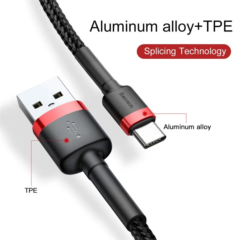 Baseus 60W 3A USB Type C Cable For Huawei Honor Xiaomi Samsung Super Charge Fast Charging USB C Charger Data Cable Wire Cord