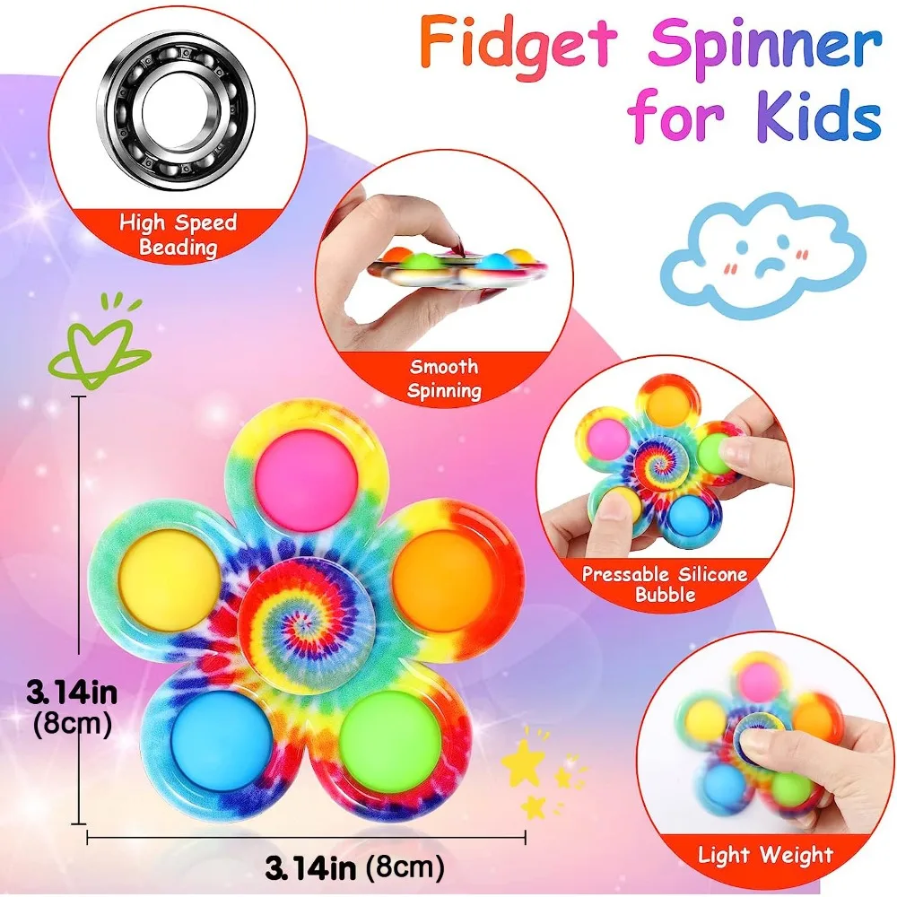 Tie Dye Simple Fidget Spinner Pop ของเล่นนิ้วมือ Push Bubble Hand Spinner สําหรับ ADHD ความวิตกกังวลความเครียดบรรเทา Sensory ของขวัญสําหรับเด็ก
