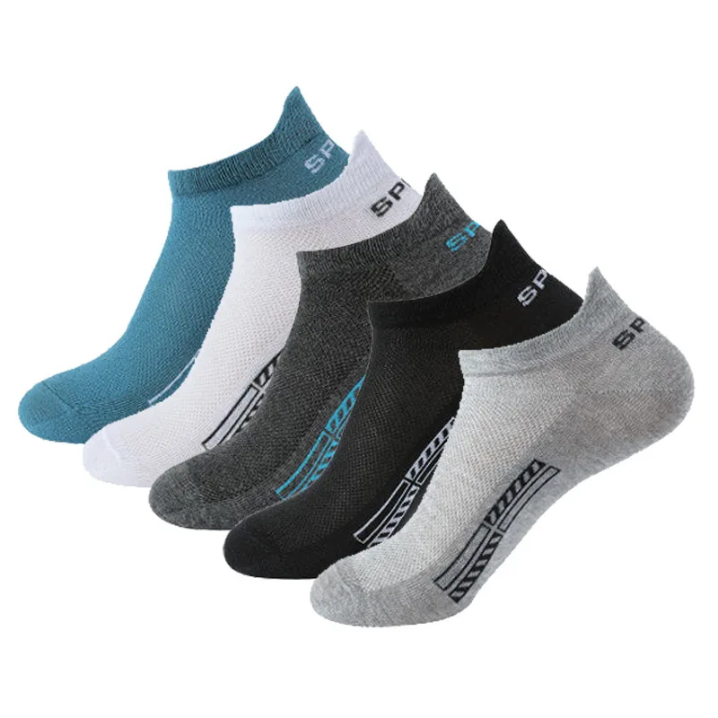 HSS 5 Paar Herrensocken aus Bio-Baumwolle, Knöchel, atmungsaktives Mesh, Sportsocken, lässig, sportlich, Sommer, dünn, kurze Socken, Übergröße, EU40–46